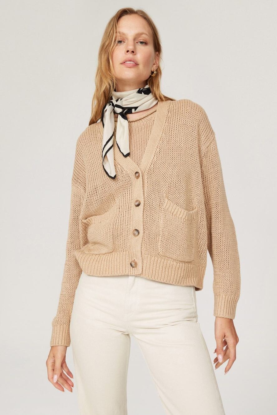 Polo Ralph Lauren Tan Linen Knit Button Front Cardigan Sweater Size Medium